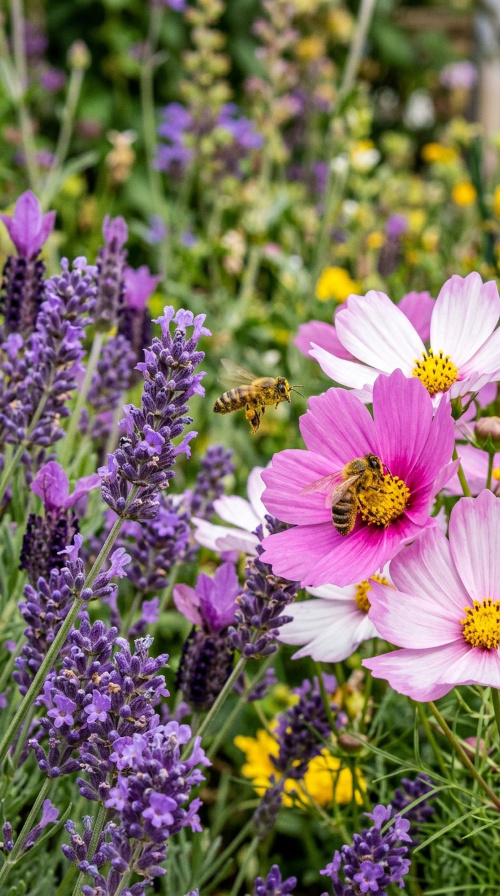 Bees visiting different flower species, cross-pollination
