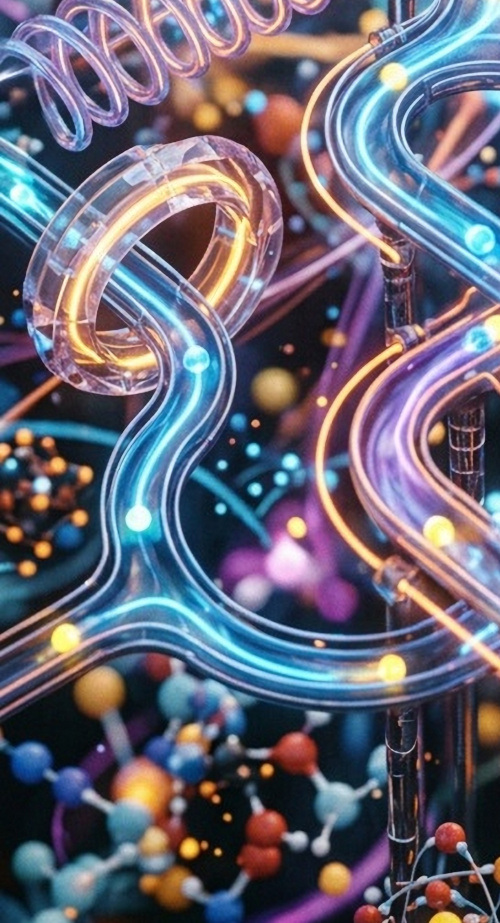 A fantasy marble run designed for electrons running around an atomic structure.